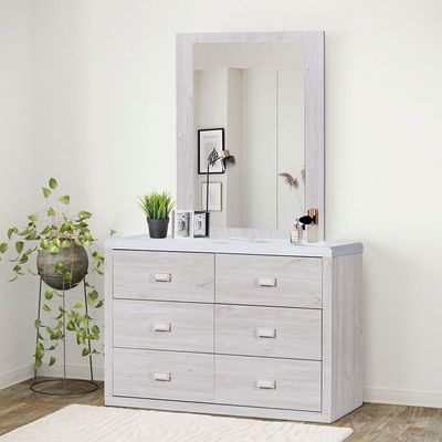 Tisley King Bedroom Set - Light Oak/White Faux Marble - With 2-Year warranty