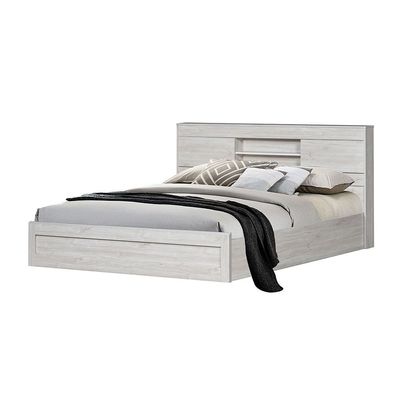 Tisley 180x200 King Bed with Under Bed Storage - Light Oak/White Faux Marble - With 2-Year Warranty