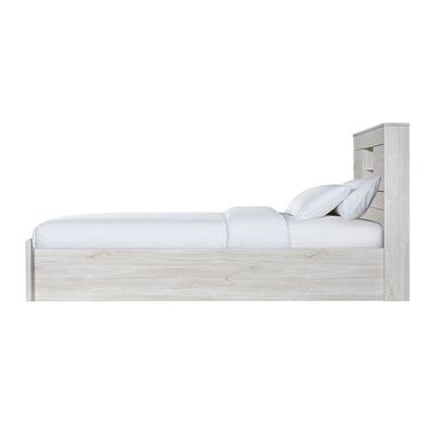 Tisley 180x200 King Bed with Under Bed Storage - Light Oak/White Faux Marble - With 2-Year Warranty