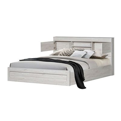 Tisley 180x200 King Bed with Under Bed Storage - Light Oak/White Faux Marble - With 2-Year Warranty