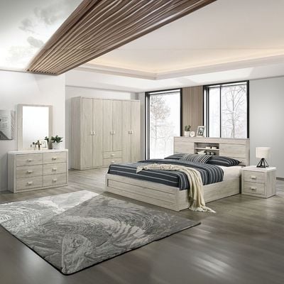 Tisley Queen Bedroom Set - Light Oak/White Faux Marble - With 2-Year Warranty