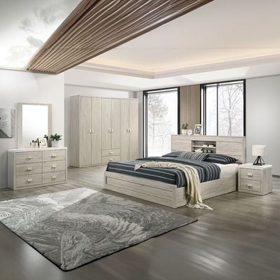 Tisley Queen Bedroom Set- L.Oak/White faux marble