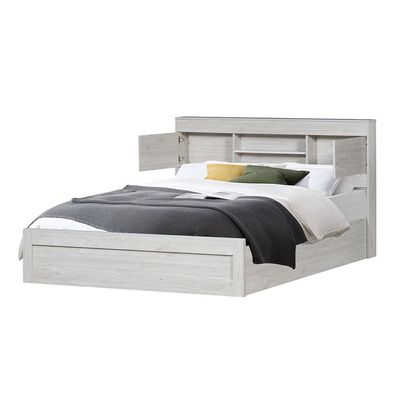 Tisley 150x200 Queen Bed with Storage - Light Oak/White Faux Marble - With 2-Year Warranty