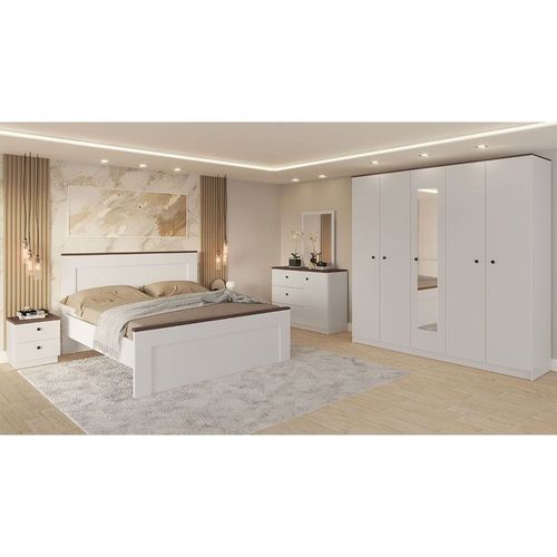 Pera King Bedroom Set - White/L.Walnut