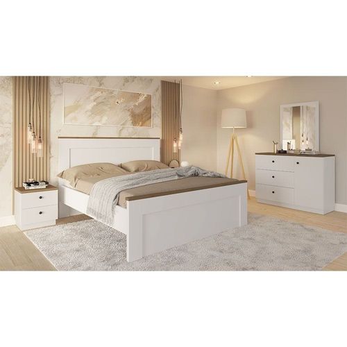 Pera King Bedroom Set - White/Light Oak - With 2-Year Warranty