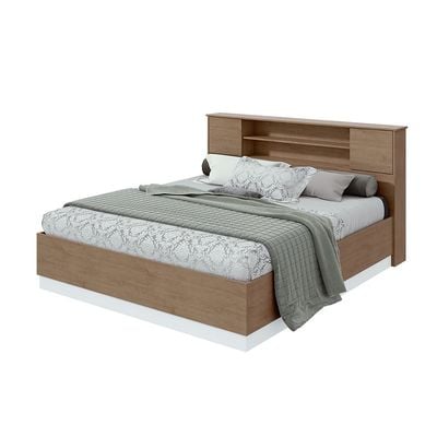 Amelia 180X200 King Bed with Storage in Headboard - Light Oak/White - With 2-Year Warranty