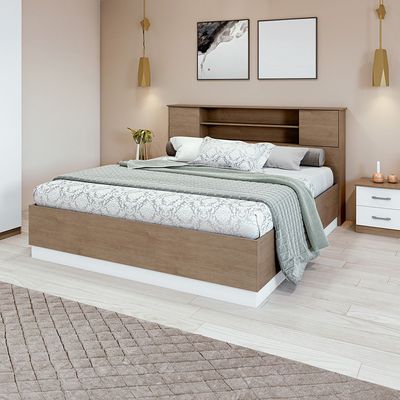 Amelia 180X200 King Bed with Storage in Headboard - Light Oak/White - With 2-Year Warranty