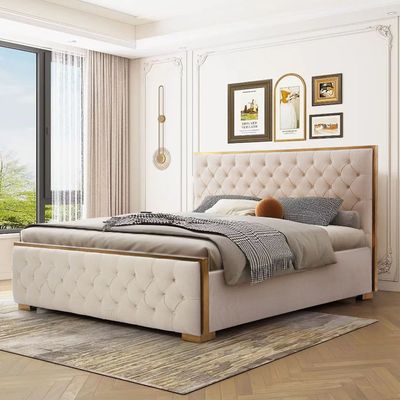 سرير هانفورد كينج مقاس 180 × 200 سم - عاجي - مع ضمان لمدة عامين