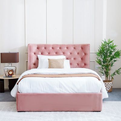 Corinthia 180x200 King Bed Upholstered Bed w/ hydraulic storage - Rose