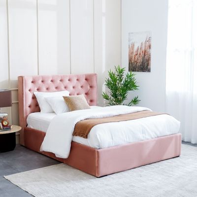 Corinthia 180x200 King Upholstered Bed with Hydraulic Storage - Rose