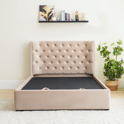 Corinthia 180x200 King Bed Upholstered Bed w/ hydraulic storage - Beige