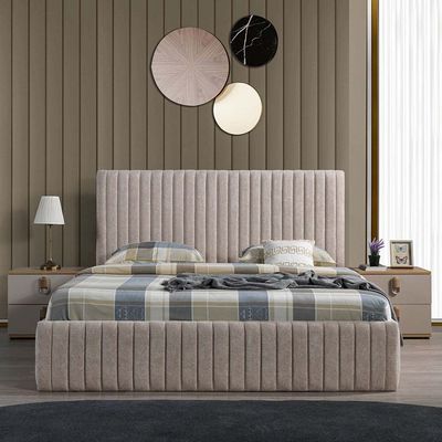 Mono 180x200 King Bed Set with Dresser with Mirror + 2 Nightstands - Beige/Oak - With 2-Year Warranty