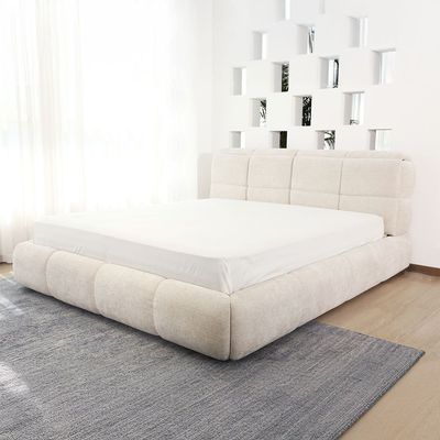 Ian 180x200 King Bed with Headboard Storage - Beige - With 2-Year Warranty