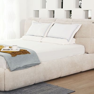 Ian 180x200 King Bed with Headboard Storage - Beige - With 2-Year Warranty