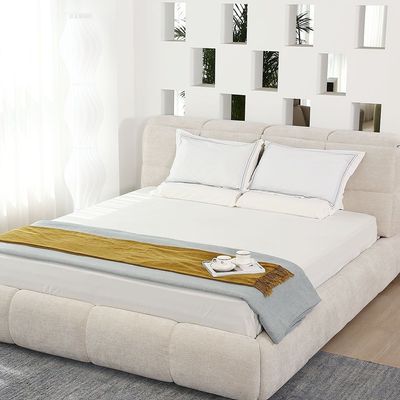 Ian 180x200 King Bed with Headboard Storage - Beige - With 2-Year Warranty