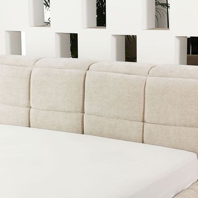 Ian 180x200 King Bed with Headboard Storage - Beige - With 2-Year Warranty