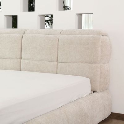 Ian 180x200 King Bed with Headboard Storage - Beige - With 2-Year Warranty