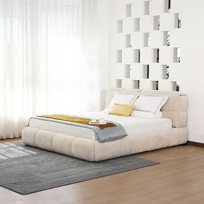 Ian 180x200 King Bed with Headboard Storage - Beige - With 2-Year Warranty