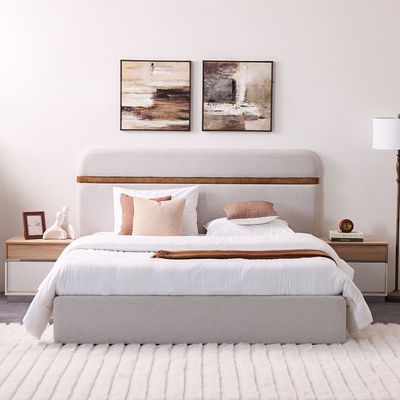 Frazer 180x200 Upholstered King Bed - White/Natural oak