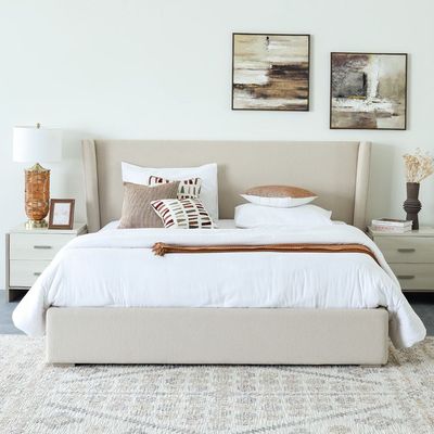 Barney 180x200 Upholstered King Bed - Beige/Brown