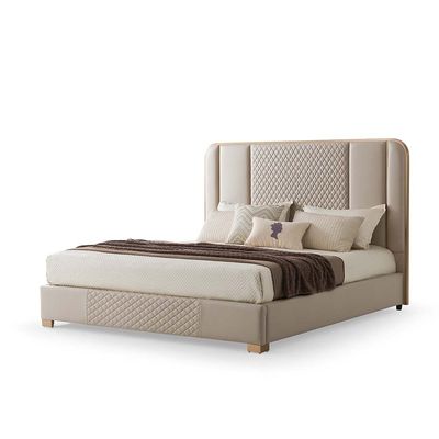 Cornell 150x200 Queen Bed - Beige/Brushed Gold - With 2-Year Warranty