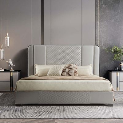 Cornell 180x200 King Bed - Light Grey/Brushed Gunmetal - With 2-Year Warranty