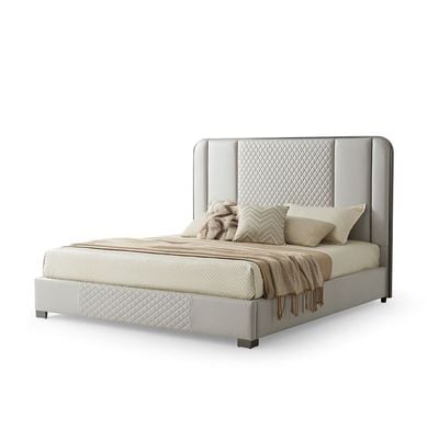 Cornell 150x200 Queen Bed - Light Grey/Brushed Gunmetal - With 2-Year Warranty