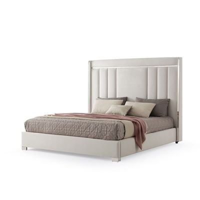 Imeralda 180X200 High King Bed - Ivory/Silver