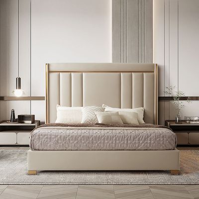 Imeralda 180x200 High King Bed - Light Brown/Brushed Brass - With 2-Year Warranty