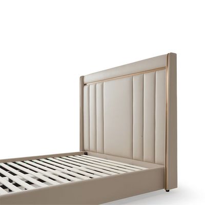 Imeralda  150X200 High Queen Bed - L.Brown/Brushed Brass