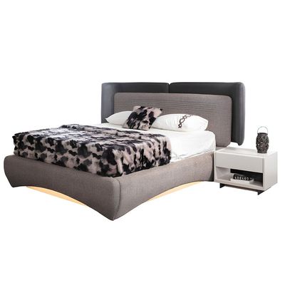 Picasso 180x200 King Bed Set with Hydraulic Storage and LED Lights with Dresser and Mirror + Stool + 2 Night Stands - Grey/White - With 5-Year Warranty