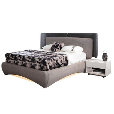 Picasso 180x200 King Bed Set with Hydraulic Storage and LED Lights with Dresser and Mirror + Stool + 2 Night Stands - Grey/White - With 5-Year Warranty