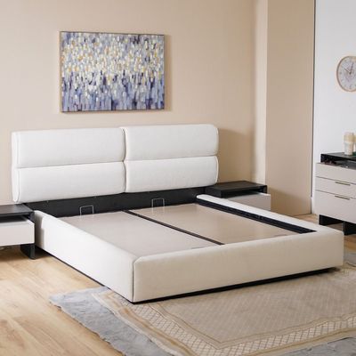 Felix 180x200 King Bed set with Hydraulic Storage with Dresser with Mirror & Pouf + 2 Night Stands - Grey/Wenge - With 2-Year Warranty