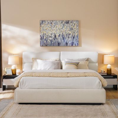 Felix 180x200 King Bed set with Hydraulic Storage with Dresser with Mirror & Pouf + 2 Night Stands - Grey/Wenge - With 2-Year Warranty