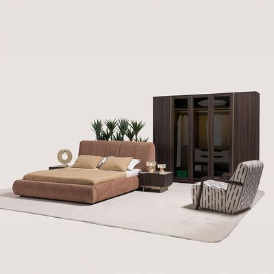 Stella 180 X 200 King Bed W/Storage + 2 Night Stands And Dresser With Mirror - Peach / Walnut Brown