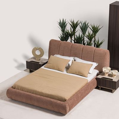 Stella 180 X 200 King Bed W/Storage + 2 Night Stands And Dresser With Mirror - Peach / Walnut Brown