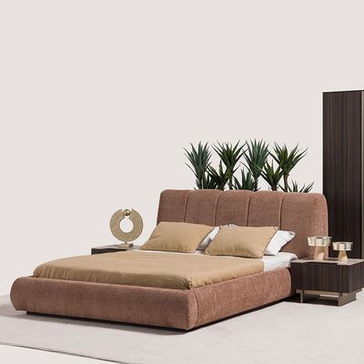 Stella 180 X 200 King Bed W/Storage + 2 Night Stands And Dresser With Mirror - Peach / Walnut Brown