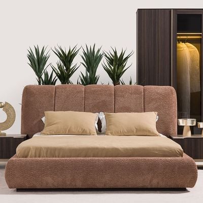 Stella 180 X 200 King Bed W/Storage + 2 Night Stands And Dresser With Mirror - Peach / Walnut Brown