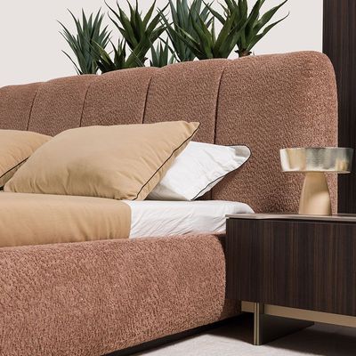 Stella 180 X 200 King Bed W/Storage + 2 Night Stands And Dresser With Mirror - Peach / Walnut Brown