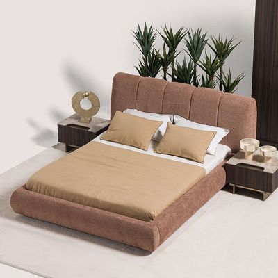 Stella 180 X 200 King Bed W/Storage + 2 Night Stands And Dresser With Mirror - Peach / Walnut Brown