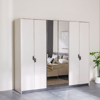 Siena 6-Door Wardrobe - Cream/Black - With 2-Year Warranty