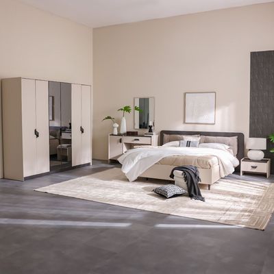 Siena 180 x 200 King Bedroom Set w/Hydraulic Storage- Cream/Grey/Black