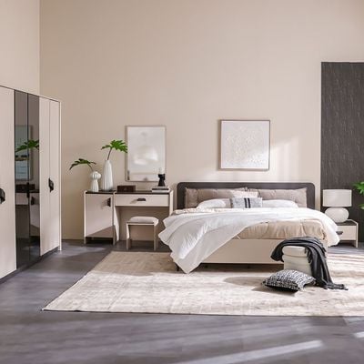 Siena 180 x 200 King Bedroom Set w/Hydraulic Storage- Cream/Grey/Black