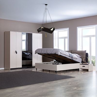 Siena  180 x 200 King Bed w/Hydraulic Storage- Cream/Grey/Black