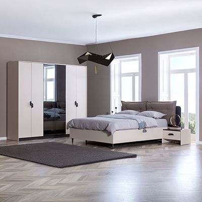 Siena  180 x 200 King Bed w/Hydraulic Storage- Cream/Grey/Black