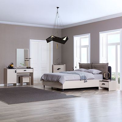 Siena  180 x 200 King Bed w/Hydraulic Storage- Cream/Grey/Black