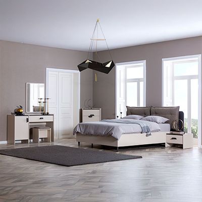 Siena  180 x 200 King Bed w/Hydraulic Storage- Cream/Grey/Black