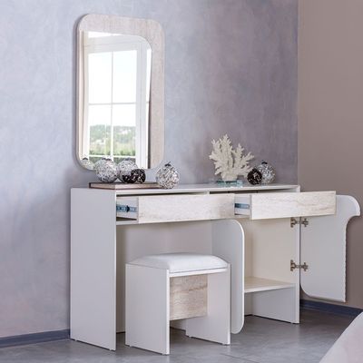 Ralfah Dresser with Mirror and Stool -Beige