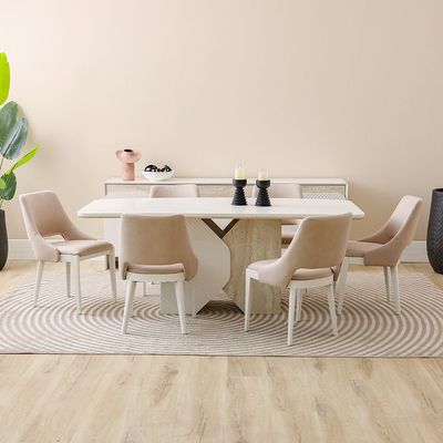 Ralfah 1+6-Seater Dining Set - Beige - With 2-Year Warranty