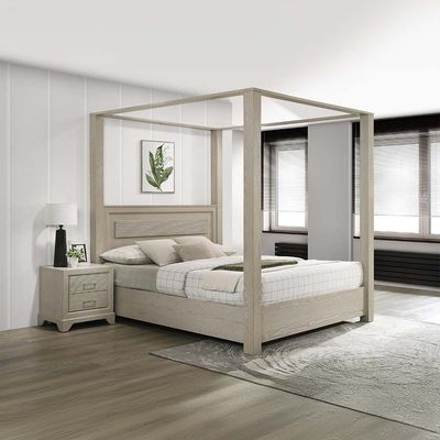 Ryan 180x200 Poster King Bed - Antique Grey Ash Veneer - With 2-Year Warranty